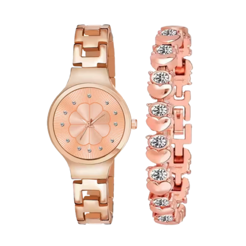 Stylish Analog Watch and Bracelet Combo for Women